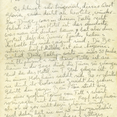 Carta manuscrita dirigida a Cristina, desde el Hotel Gloria en Condoto