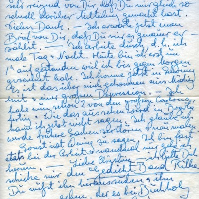 Carta manuscrita para Cristina, solicitándole los poemas de Rilke.