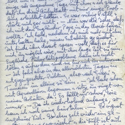 Carta manuscrita para Cristina en la que informa que no viajará con Pope.