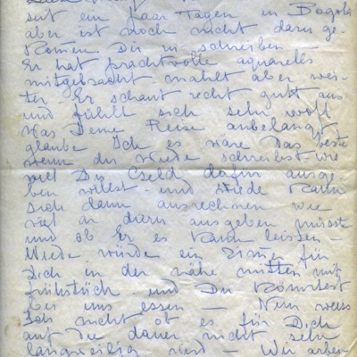 Carta manuscrita para Mady hermana del pintor, aclarándole las circustancias del modo de vivir y trabajar de la pareja.