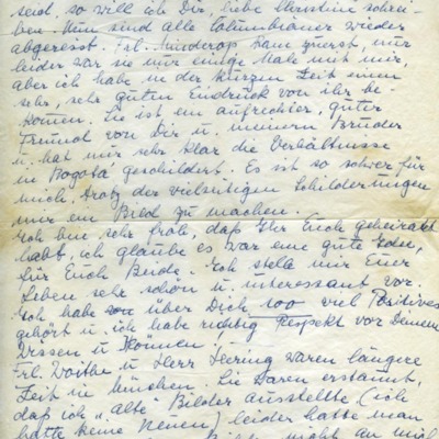 Carta manuscrita para Christina. Referencia temas de la carta escrita por Christina anteriormente.