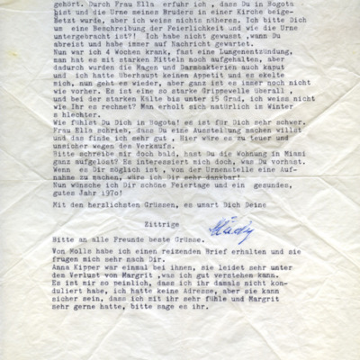 Carta escrita en máquina dirigida a Christina.