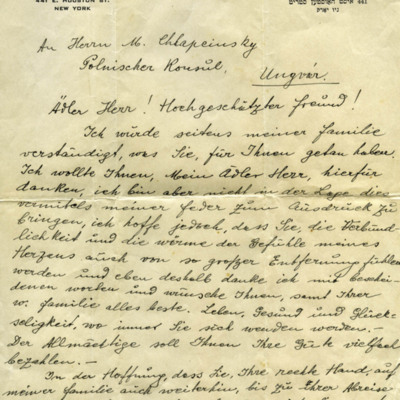 Carta manuscrita para Hern M. Chlapcinsky / Polnischer Konsul.